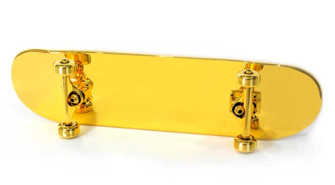 teuerstes skateboard der welt, gold