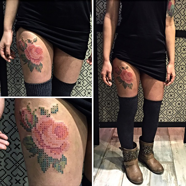 Eva Krbdk Tattoos in Kreuzstich tattoos Optik gestickte Tattoos