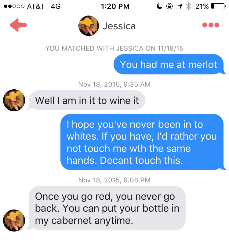 Glas Wein bei Tinder