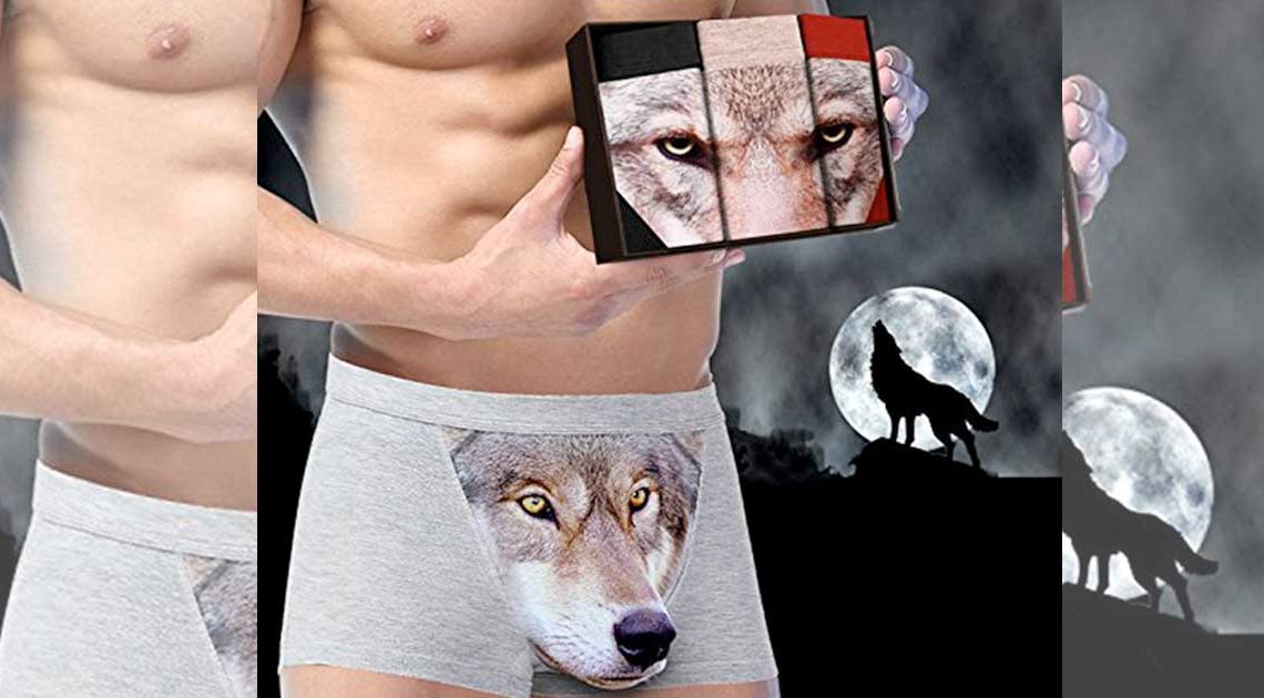 Wolf Boxershorts mit Schnauze 3D für Penis